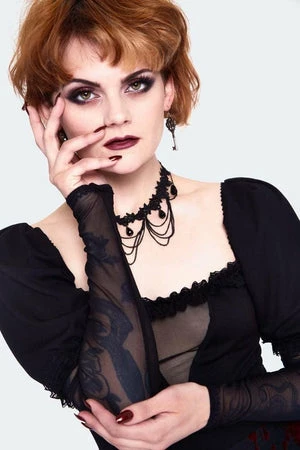 Jawbreaker Mesh Panels Long Sleeve Top With Lace - Image 5