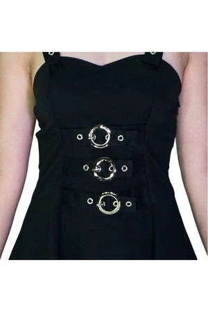 Dr Faust Metallic Buckle Black Mini Dress - Elvina - Image 2