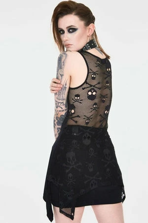 Jawbreaker Mexican Skull And Roses Longline Sleeveless Top With Back Mesh - Image 2