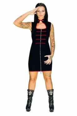 Dr Faust Military Bodycon Black Mini Dress - Armee