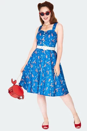 Voodoo Vixen Nautical Print Button Detail Flare Dress - Image 3