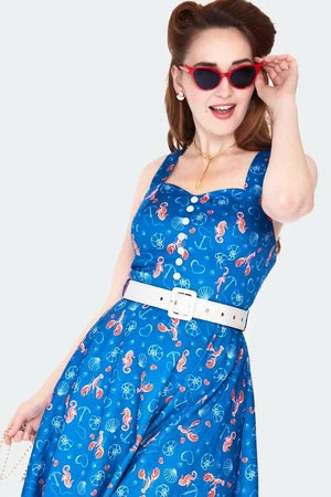 Voodoo Vixen Nautical Print Button Detail Flare Dress - Image 4