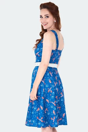 Voodoo Vixen Nautical Print Button Detail Flare Dress - Image 2