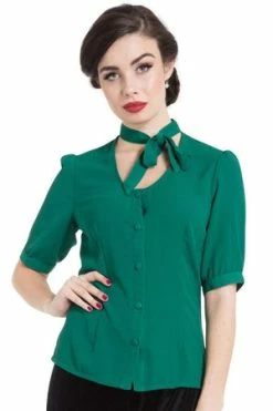 Voodoo Vixen Neck Bow Button Down Blouse