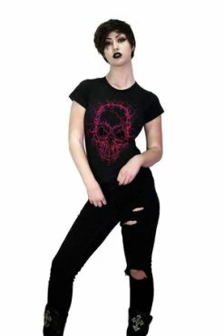 Dr Faust Neon Veins Red Skull Black T-Shirt - Veda