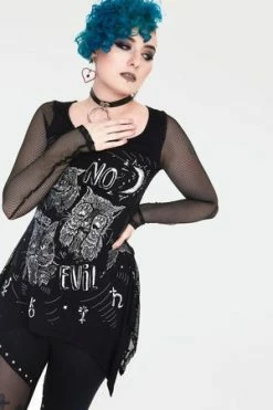 Jawbreaker No Evil Cats Longline Top With Net Sleevess