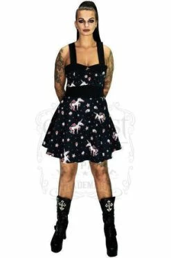 Dr Faust Not Your Typical Unicorn And Stars Black Mini Dress - Amelia