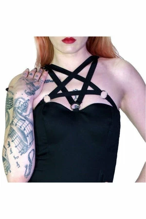 Dr Faust O-Ring Pentagram Strap Black Mini Dress - Rita - Image 3