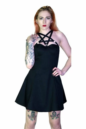 Dr Faust O-Ring Pentagram Strap Black Mini Dress - Rita
