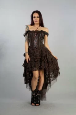 Burleska Ophelie Burlesque Corset Dress In Coffee Brown Matte