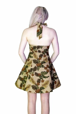 Dr Faust Peanut Brown Flowers Vintage Mini Dress - Joan - Image 2