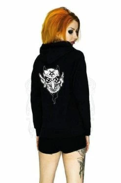 Dr Faust Pentagram Eyes Crazy Devil Women's Black Hoodie - Regina