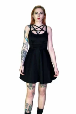 Dr Faust Pentagram Strap Black Mini Dress - Tamsyn