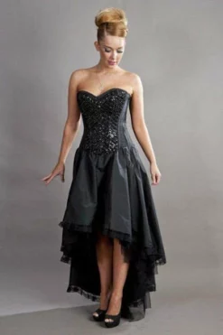 Burleska Phoenix Maxi Prom Dress In Black Taffeta