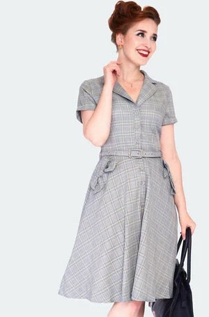 Voodoo Vixen Plaid Bow Pocket Flare Dress