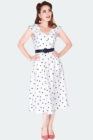 Voodoo Vixen Polka Dot Wide Collar Midi Flare Dress - Image 4