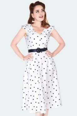 Voodoo Vixen Polka Dot Wide Collar Midi Flare Dress