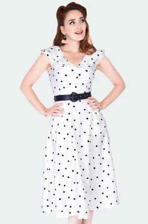 Voodoo Vixen Polka Dot Wide Collar Midi Flare Dress