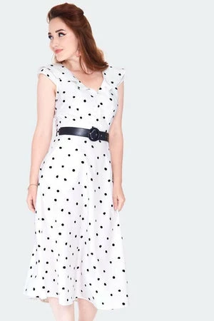 Voodoo Vixen Polka Dot Wide Collar Midi Flare Dress - Image 3