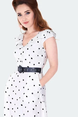 Voodoo Vixen Polka Dot Wide Collar Midi Flare Dress - Image 5