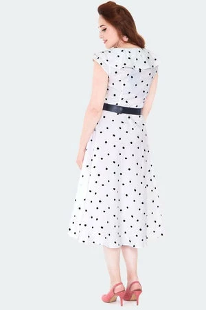 Voodoo Vixen Polka Dot Wide Collar Midi Flare Dress - Image 2