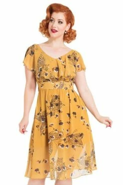 Voodoo Vixen Posy Yellow Butterfly Dress