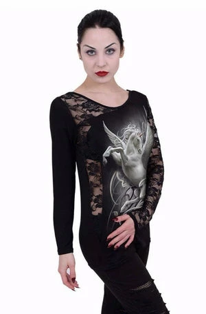 Spiral Purity - Lace One Shoulder Top Black - Image 2