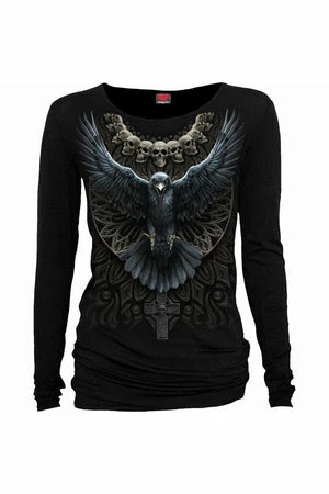 Spiral Raven Skull - Baggy Top Black