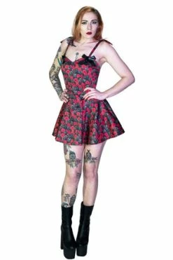 Dr Faust Red And Grey Roses Mini Dress - Edith