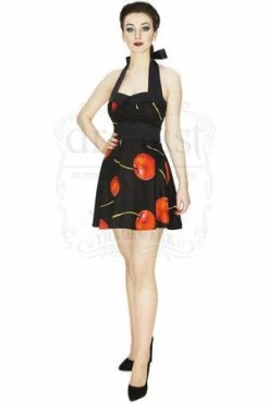 Dr Faust Red Cherry Black Mini Dress - Cherry