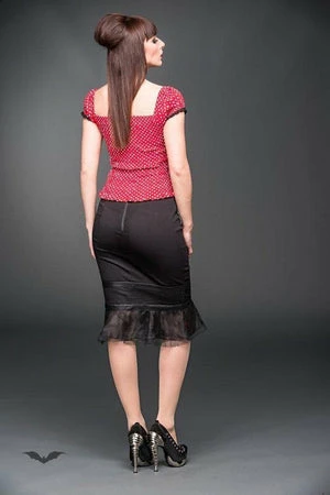 Queen Of Darkness Red Corsage Rockabilly Top With White Polka Dots - Image 2