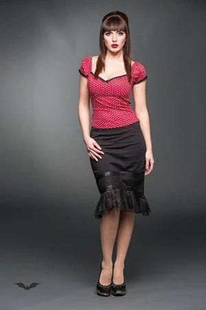 Queen Of Darkness Red Corsage Rockabilly Top With White Polka Dots - Image 3