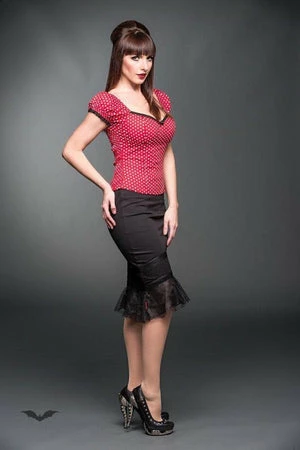 Queen Of Darkness Red Corsage Rockabilly Top With White Polka Dots - Image 4