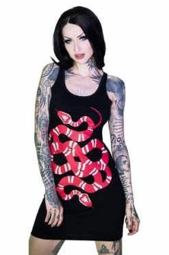 Dr Faust Red Crawling Snake Leviathan Black Mini Dress - Rosalyn