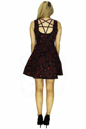 Dr Faust Red Mystical Spell Black Mini Dress - Francesca - Image 2