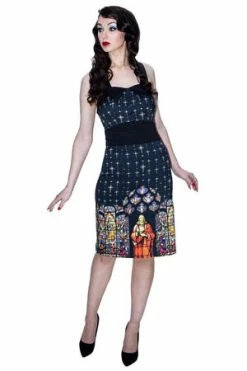 Dr Faust Religion Pencil Jesus Black Midi Dress - Jade