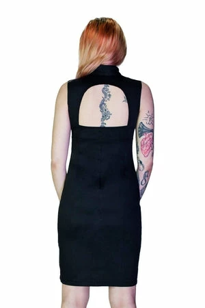 Dr Faust Ribbon Lace-Up Choker Black Mini Dress - Margery - Image 2