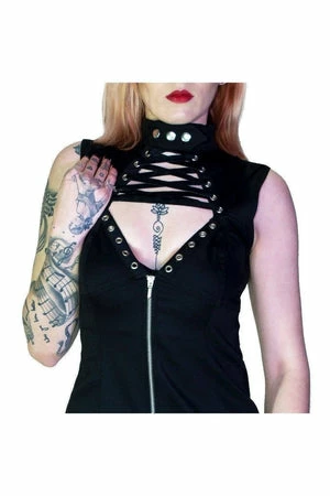 Dr Faust Ribbon Lace-Up Choker Black Mini Dress - Margery - Image 3