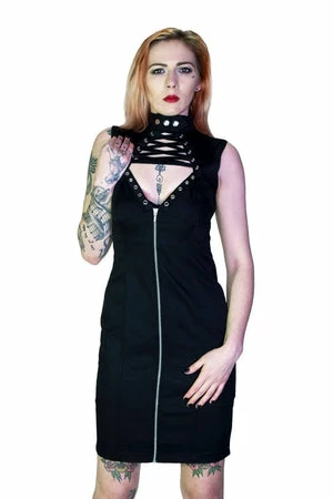Dr Faust Ribbon Lace-Up Choker Black Mini Dress - Margery