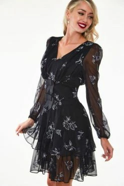 Voodoo Vixen Rosa-Marie Floral Embroidery Tier Dress