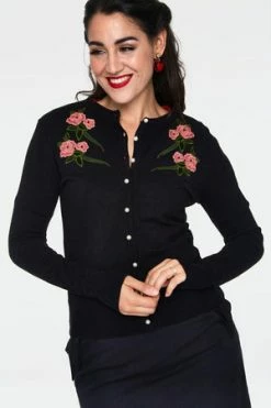 Voodoo Vixen Sabrina Velvet Floral Applique With Pearl Detail Cardigan