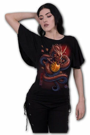 Spiral Samurai - Boat Neck Bat Sleeve Top Black - Image 2