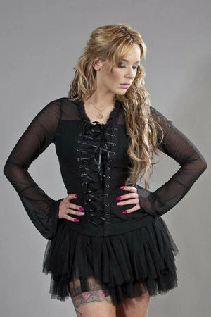 Burleska Sarah Gothic Top In Black Lycra And Black Mesh Overlay