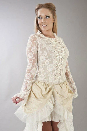Burleska Sarah Long Sleeve Victorian Top In Lycra And Lace Overlay - Image 3