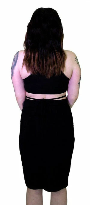 Dr Faust Seductive Black Stripes Black Midi Dress - Ruth - Image 2