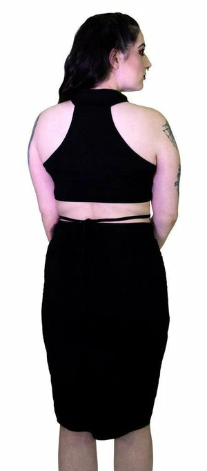 Dr Faust Seductive Black Stripes Black Midi Dress - Ruth - Image 3