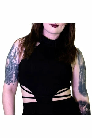 Dr Faust Seductive Black Stripes Black Midi Dress - Ruth - Image 4