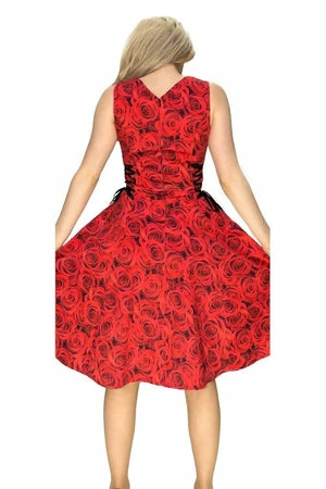 Dr Faust Signature Stylish Red Rose Midi Dress - Delilah - Image 2