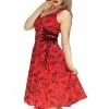 Dr Faust Signature Stylish Red Rose Midi Dress - Delilah
