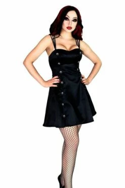 Dr Faust Silver Buttons Raw Silk Black Mini Dress - Maryam